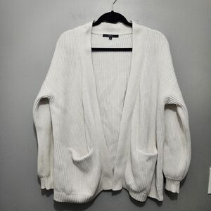 Quince Ivory Open-Front Ribbed Cardigan Size M Organic Cotton